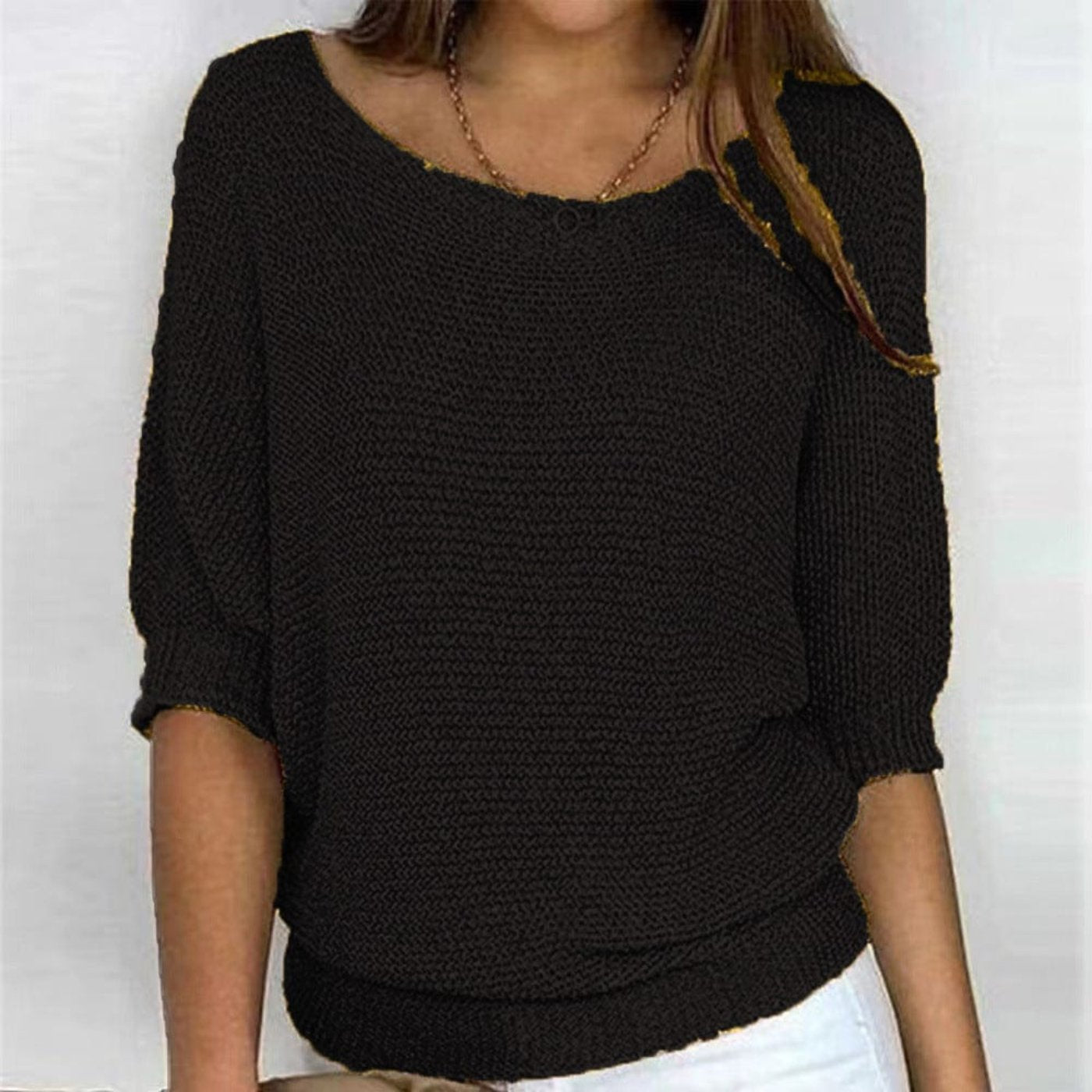 Relaxed 3/4 Sleeve Knit Jumper in Cotton Blend