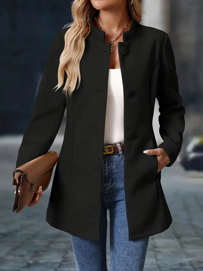 High-Collar Tailored Button Coat