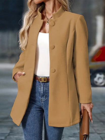 High-Collar Tailored Button Coat