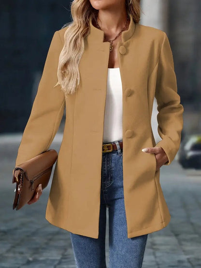 High-Collar Tailored Button Coat