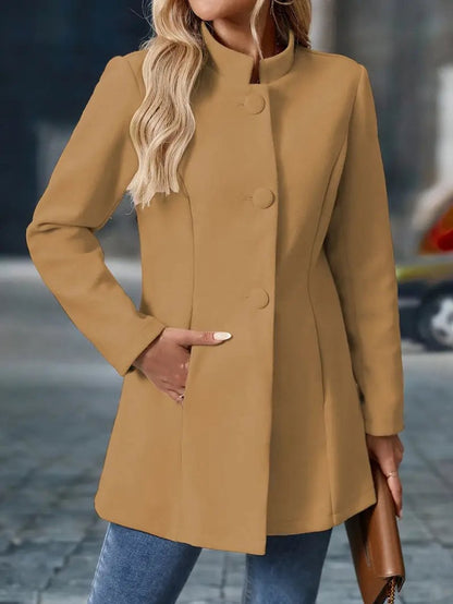 High-Collar Tailored Button Coat
