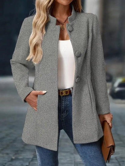 High-Collar Tailored Button Coat