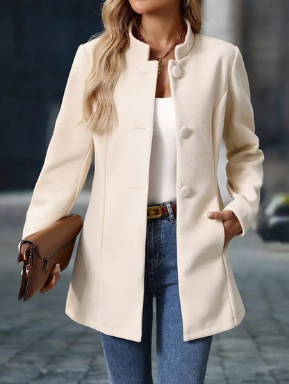 High-Collar Tailored Button Coat