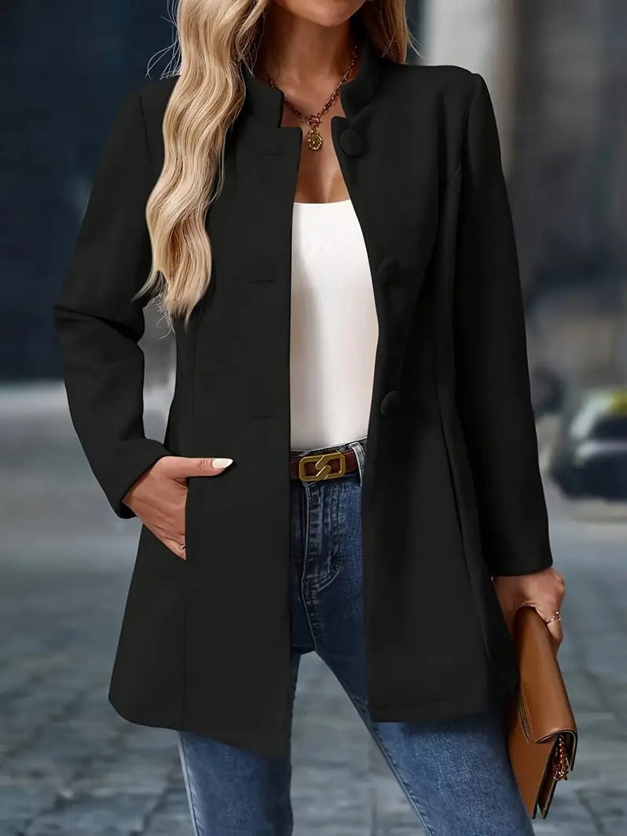 High-Collar Tailored Button Coat