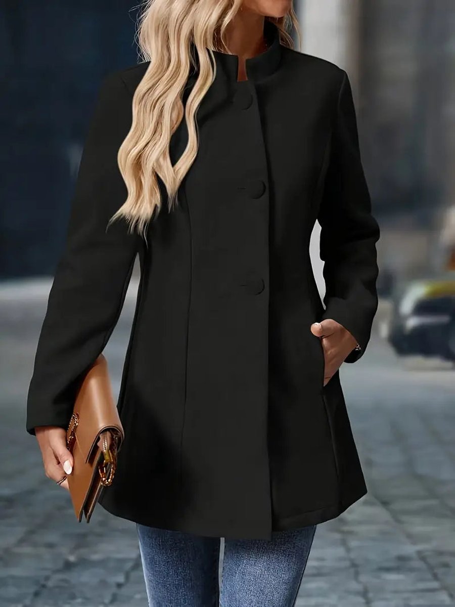 High-Collar Tailored Button Coat