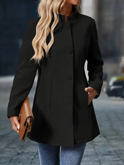 High-Collar Tailored Button Coat