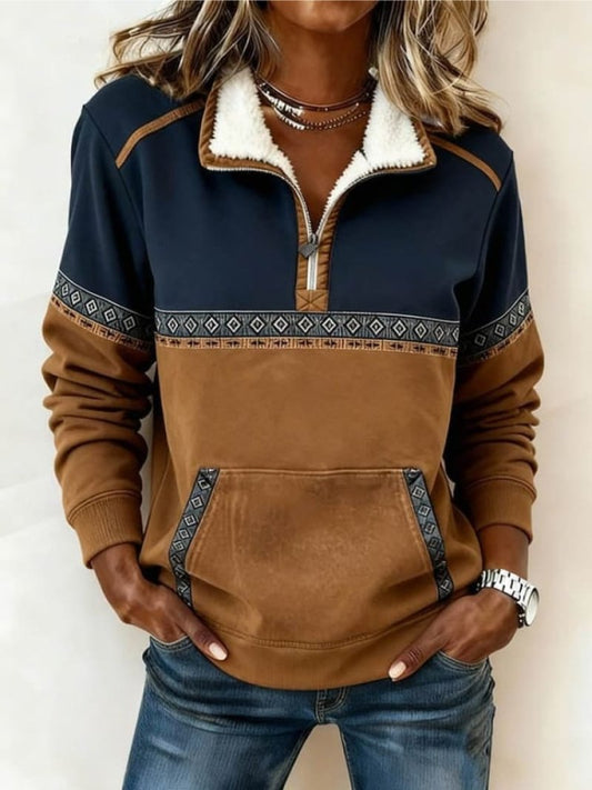 Colour-Block Half-Zip Jumper with Fleece Collar