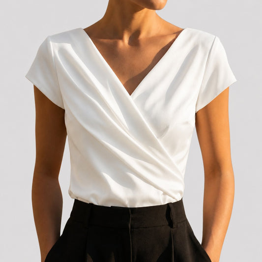 Cap Sleeve Draped Wrap Blouse