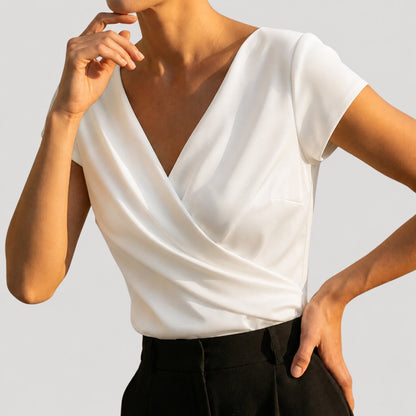 Cap Sleeve Draped Wrap Blouse