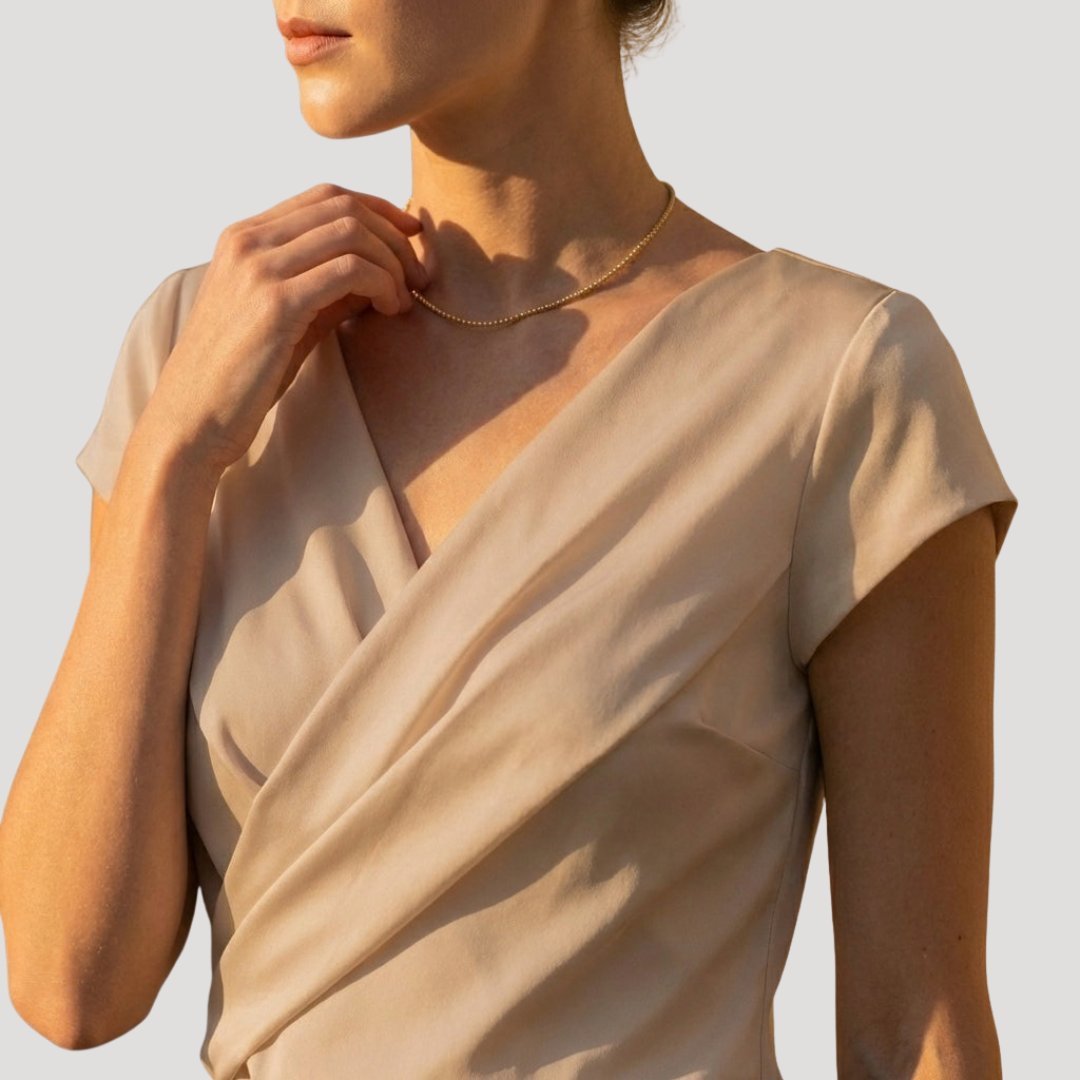 Cap Sleeve Draped Wrap Blouse