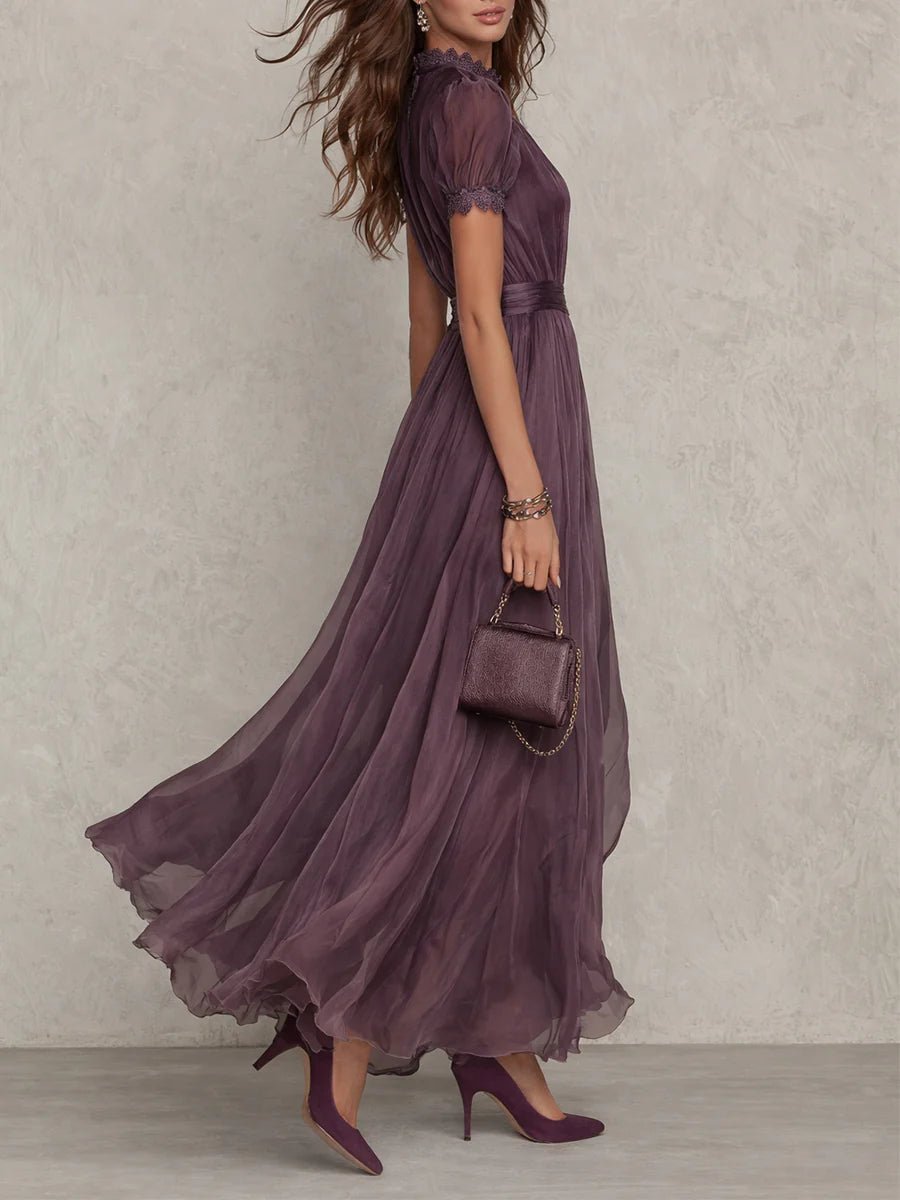 Lace Keyhole Chiffon Maxi Dress