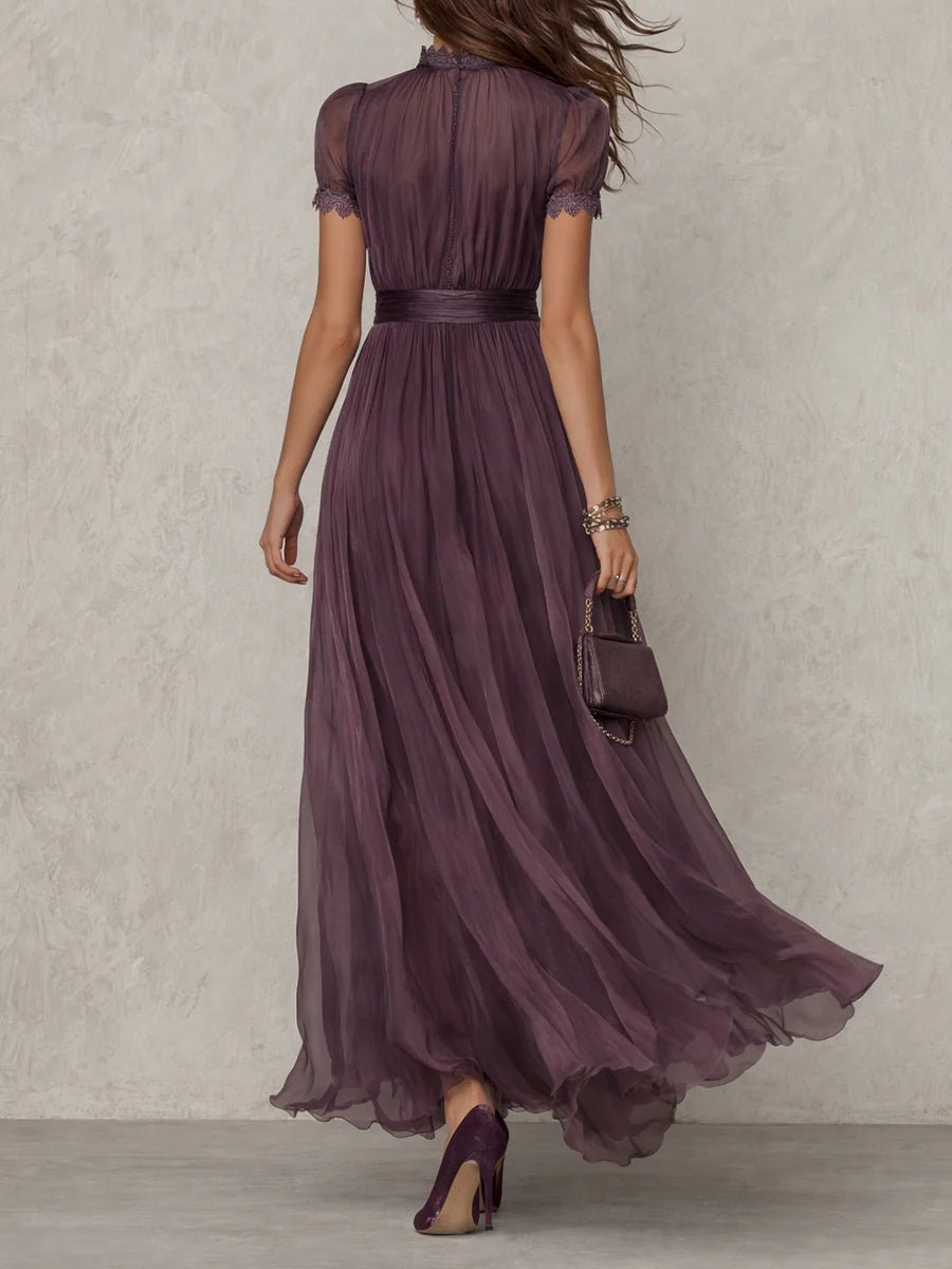 Lace Keyhole Chiffon Maxi Dress