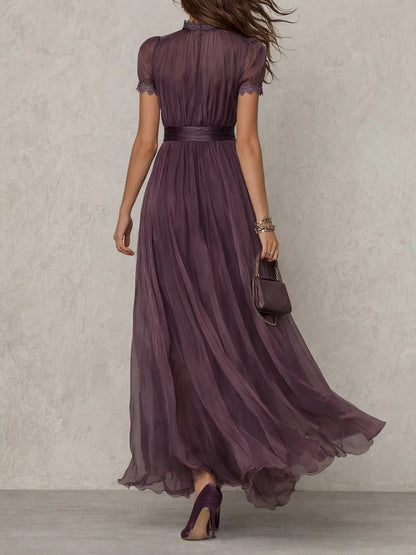 Lace Keyhole Chiffon Maxi Dress