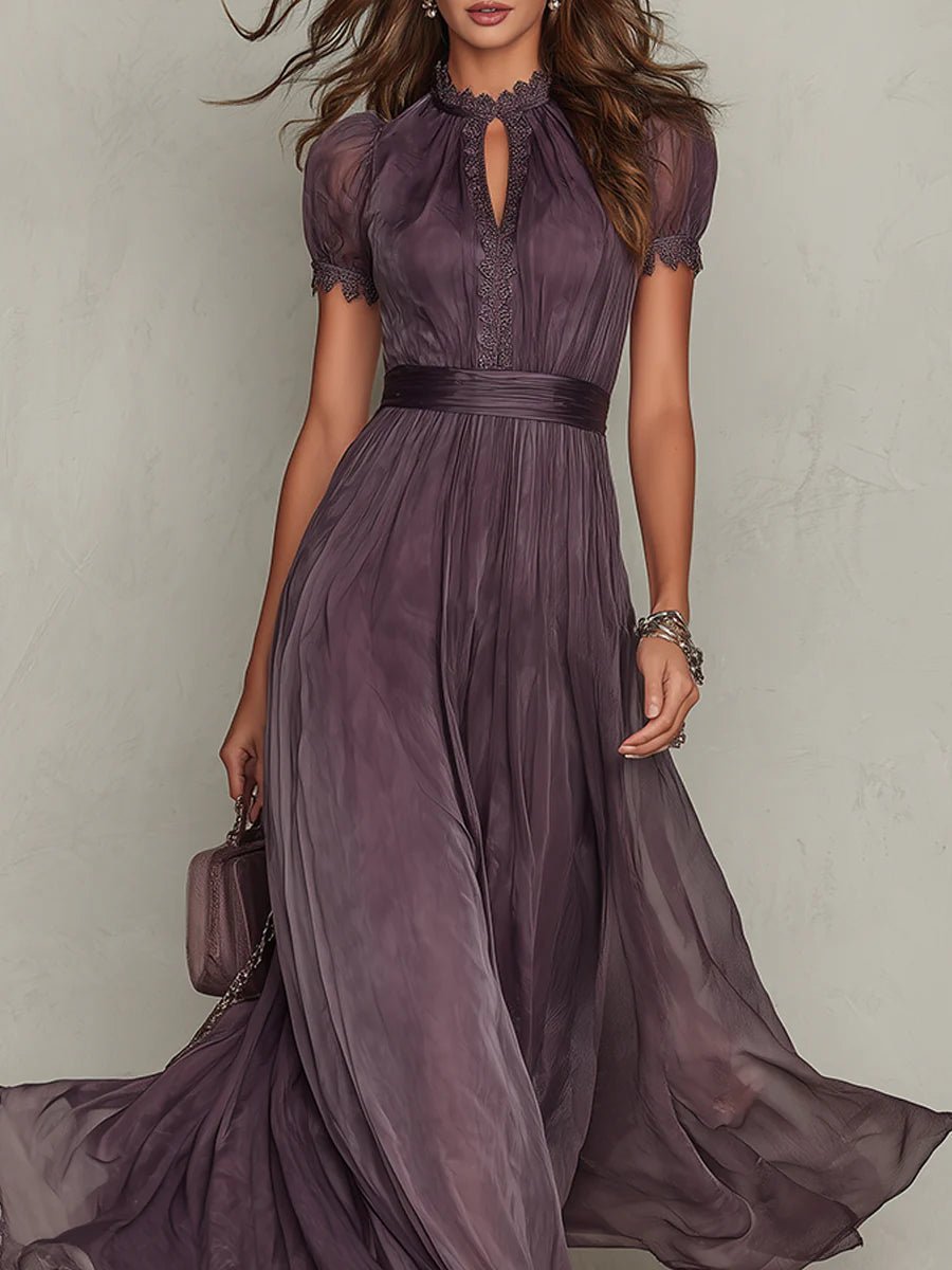 Lace Keyhole Chiffon Maxi Dress