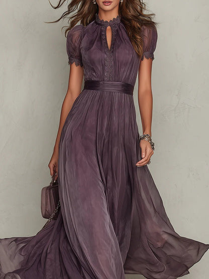 Lace Keyhole Chiffon Maxi Dress