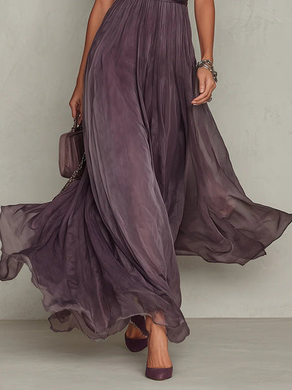 Lace Keyhole Chiffon Maxi Dress