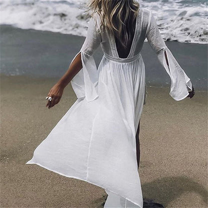 Open-Back Maxi Kimono Tunic Cover-Up