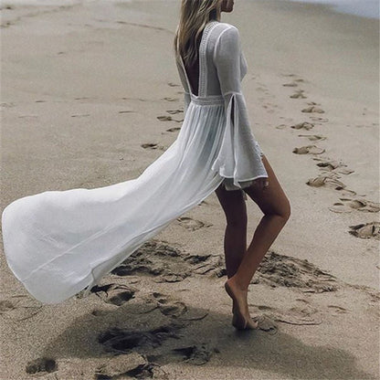 Open-Back Maxi Kimono Tunic Cover-Up
