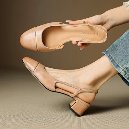 Almond Toe Slingback Pumps with Low Block Heel