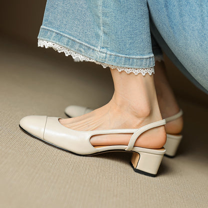 Almond Toe Slingback Pumps with Low Block Heel