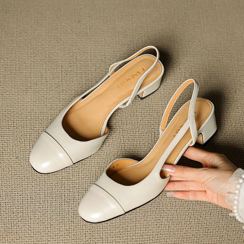 Almond Toe Slingback Pumps with Low Block Heel