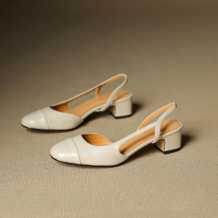 Almond Toe Slingback Pumps with Low Block Heel