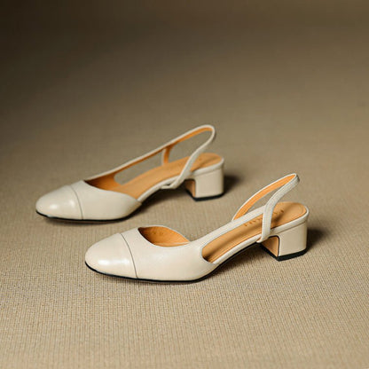 Almond Toe Slingback Pumps with Low Block Heel
