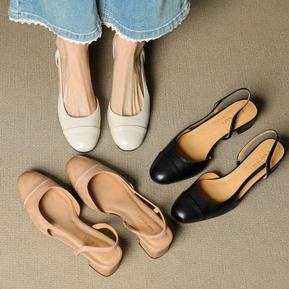 Almond Toe Slingback Pumps with Low Block Heel