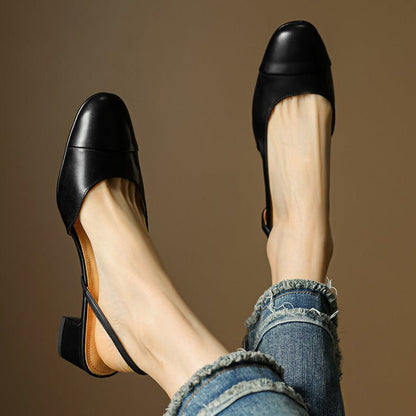 Almond Toe Slingback Pumps with Low Block Heel