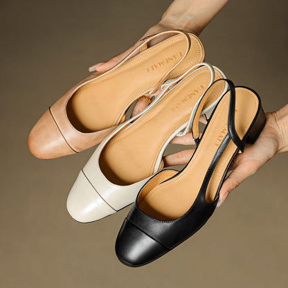 Almond Toe Slingback Pumps with Low Block Heel