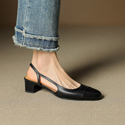Almond Toe Slingback Pumps with Low Block Heel