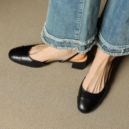 Almond Toe Slingback Pumps with Low Block Heel