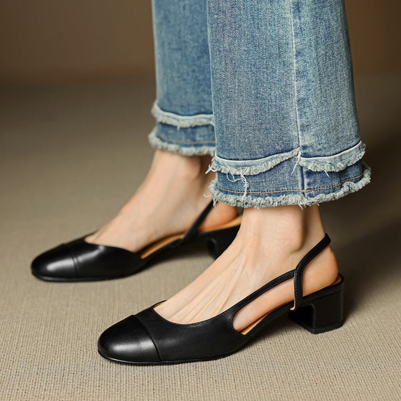 Almond Toe Slingback Pumps with Low Block Heel