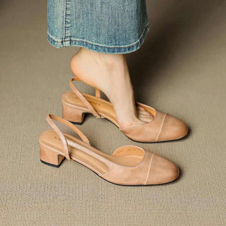 Almond Toe Slingback Pumps with Low Block Heel