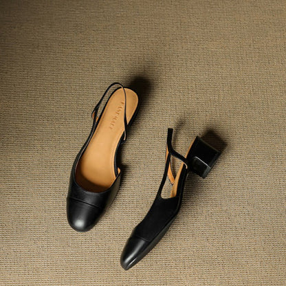 Almond Toe Slingback Pumps with Low Block Heel