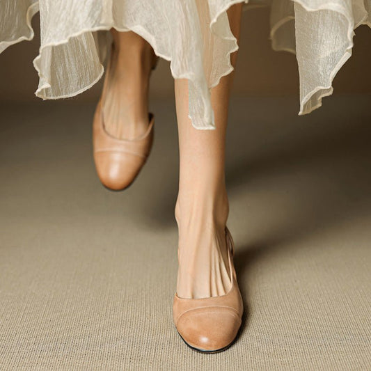 Almond Toe Slingback Pumps with Low Block Heel