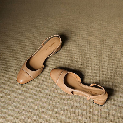 Almond Toe Slingback Pumps with Low Block Heel