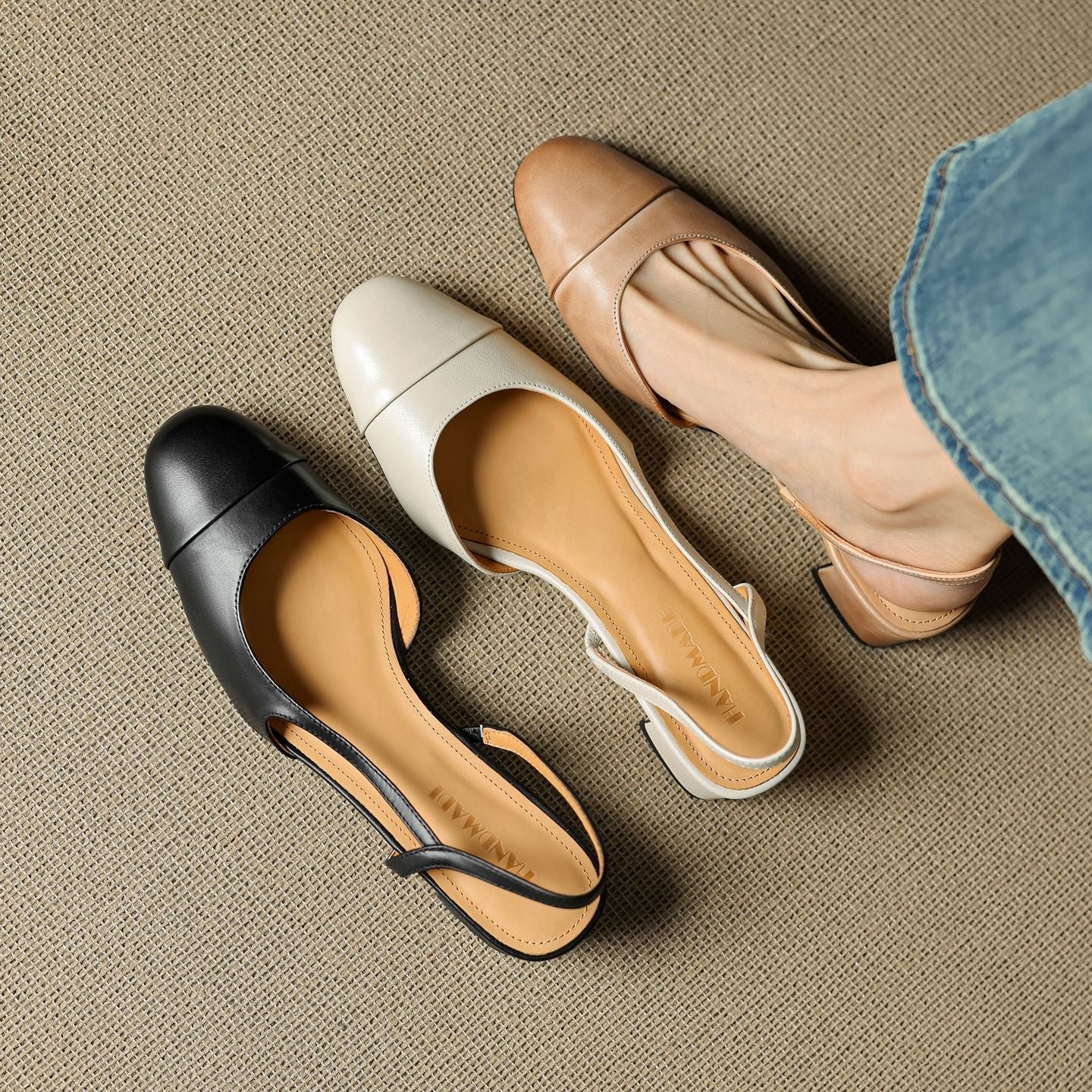 Almond Toe Slingback Pumps with Low Block Heel