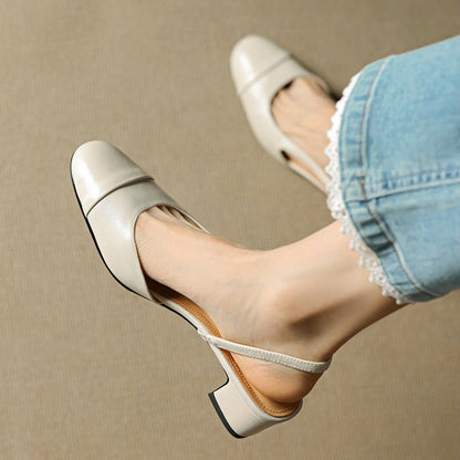 Almond Toe Slingback Pumps with Low Block Heel