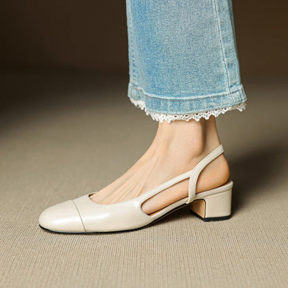Almond Toe Slingback Pumps with Low Block Heel