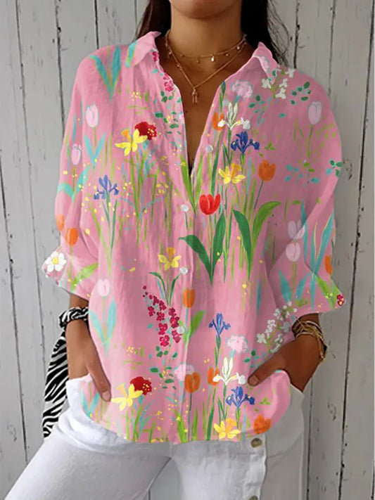 Floral Garden Print Long Sleeve Blouse