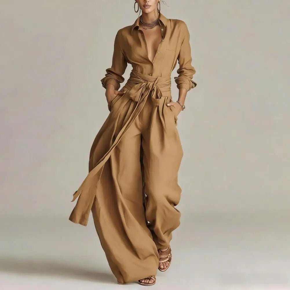 Women's Relaxed Linen Shirt and High-Rise Wide-Leg Pant Set