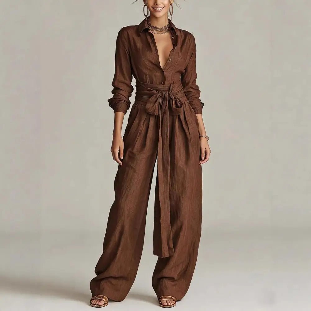 Women's Relaxed Linen Shirt and High-Rise Wide-Leg Pant Set