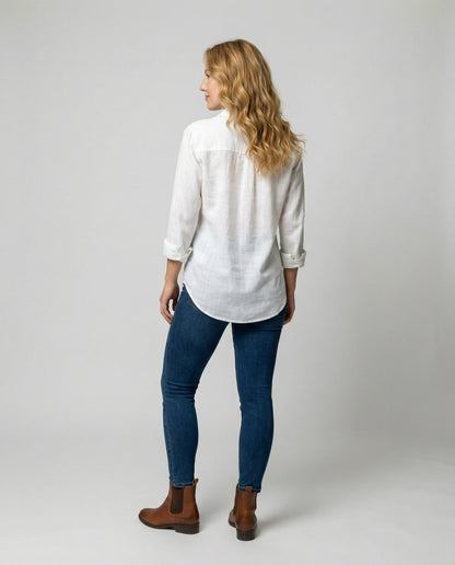 Classic Collar Linen-Blend Blouse with 3/4 Sleeves