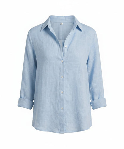 Classic Collar Linen-Blend Blouse with 3/4 Sleeves