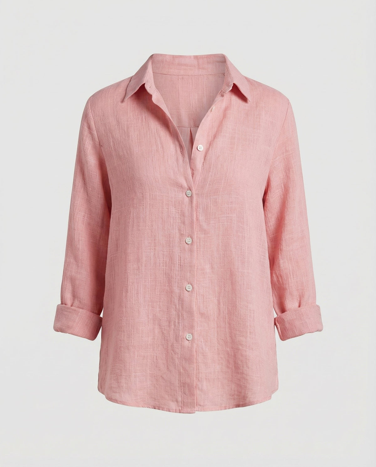 Classic Collar Linen-Blend Blouse with 3/4 Sleeves