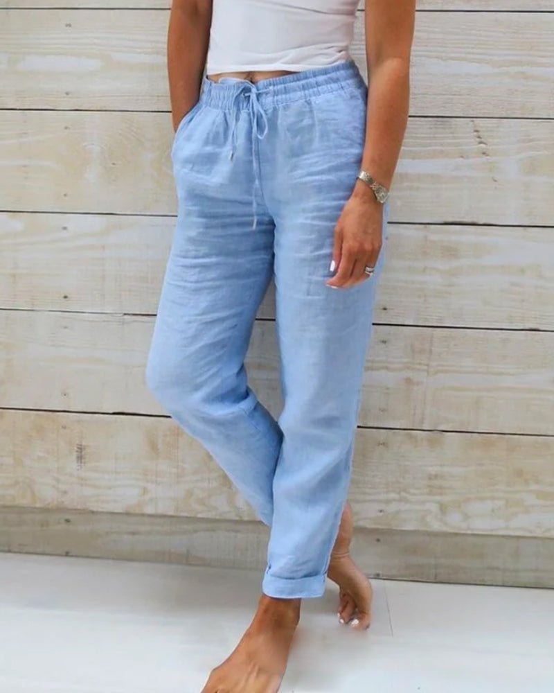 Women's Straight Leg Linen Drawstring Pants