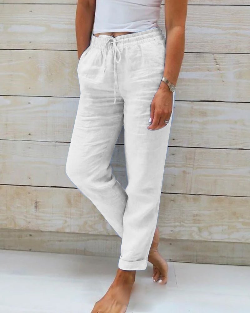 Women's Straight Leg Linen Drawstring Pants