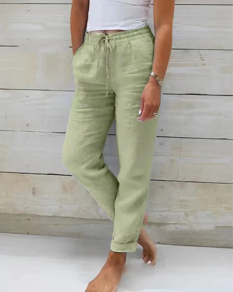 Women's Straight Leg Linen Drawstring Pants