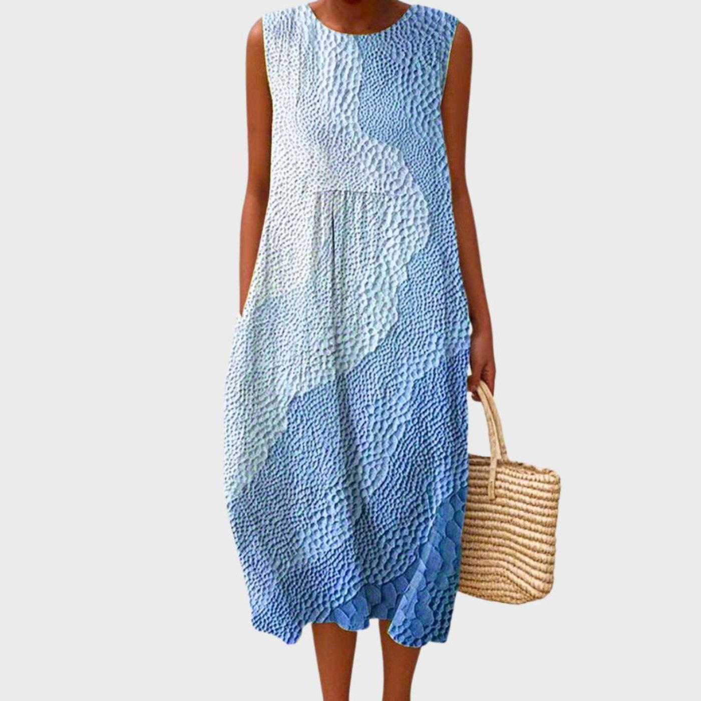 Check Pattern Linen Sleeveless Midi Dress